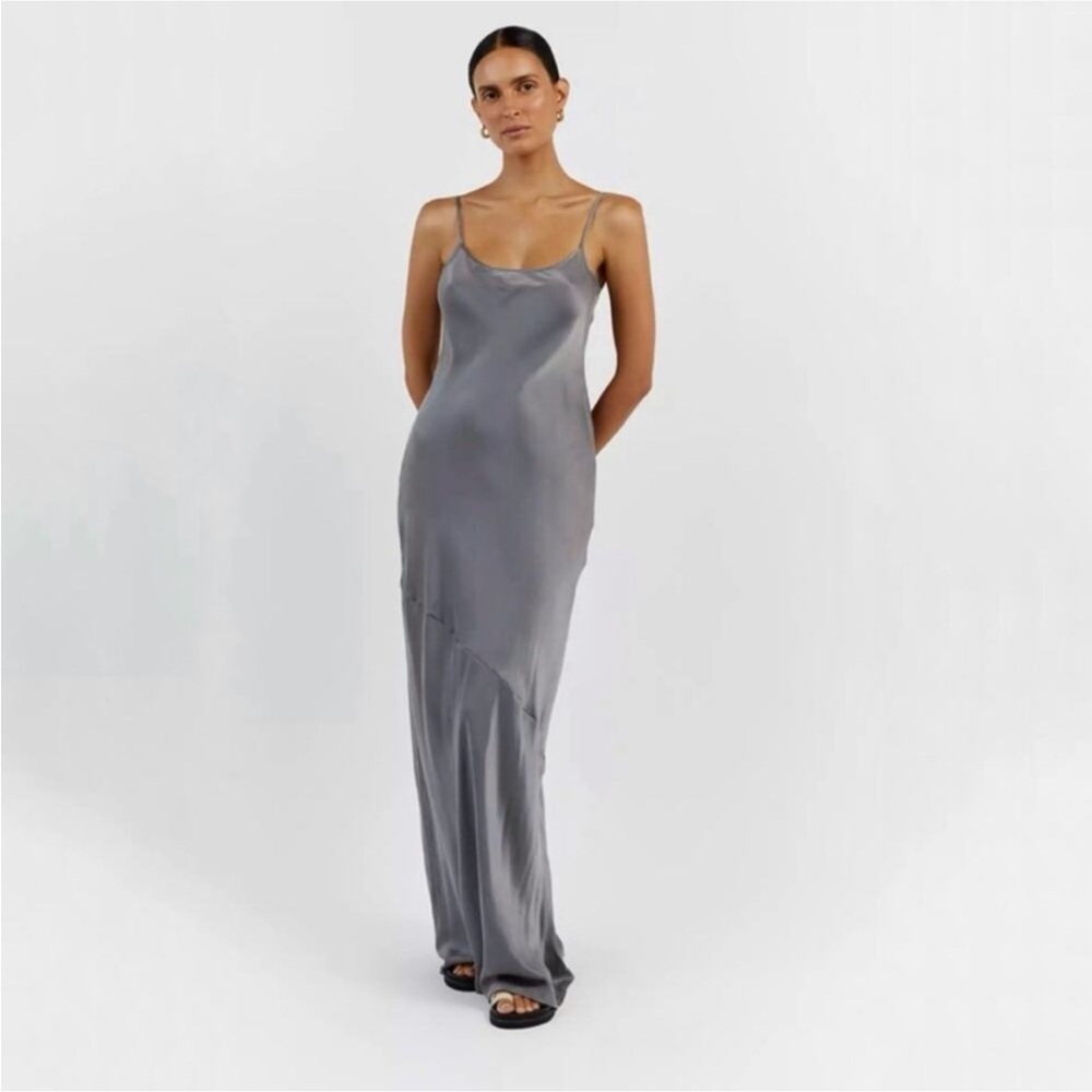DISSH Layla Maxi Dress Charcoal Silk Slip Wedding Guest Party Baddie Boho Size 2